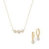 Thumbnail Image 2 of Lab-Grown Diamond Three-Stone Necklace and Dangle Hoop Earrings Set 1 ct tw 14K Yellow Gold