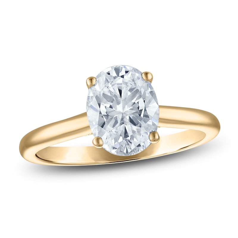 Main Image 1 of Oval-Cut Lab-Grown Diamond Solitaire Plus Engagement Ring 1-5/8 ct tw 18K Yellow Gold (VS2/F)