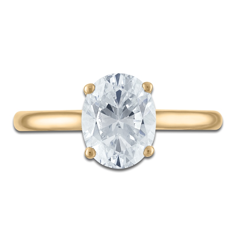 Main Image 3 of Oval-Cut Lab-Grown Diamond Solitaire Plus Engagement Ring 1-5/8 ct tw 18K Yellow Gold (VS2/F)