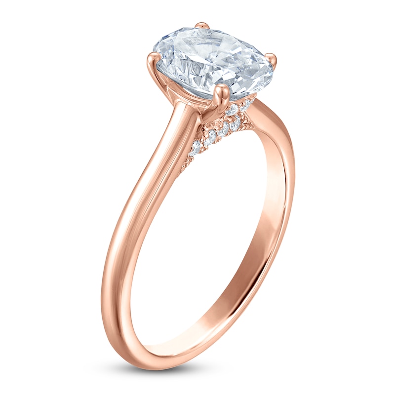 Main Image 2 of Oval-Cut Lab-Grown Diamond Solitaire Plus Engagement Ring 1-5/8 ct tw 18K Rose Gold (VS2/F)
