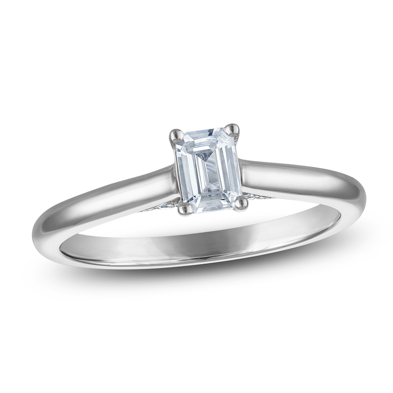 Main Image 1 of Emerald-Cut Lab-Grown Diamond Solitaire Plus Engagement Ring 1/2 ct tw Platinum (VS2/F)
