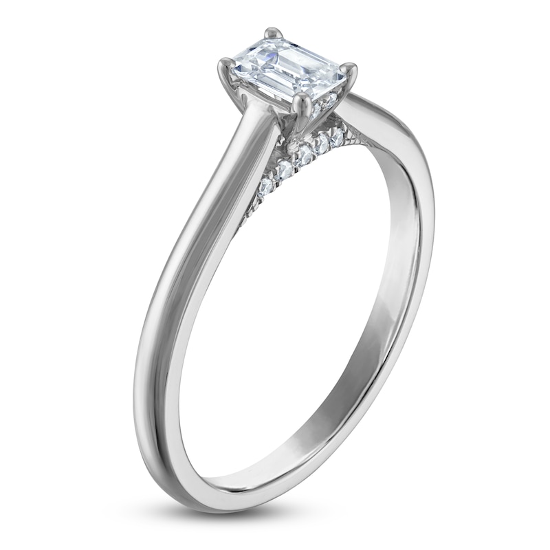 Main Image 2 of Emerald-Cut Lab-Grown Diamond Solitaire Plus Engagement Ring 1/2 ct tw Platinum (VS2/F)