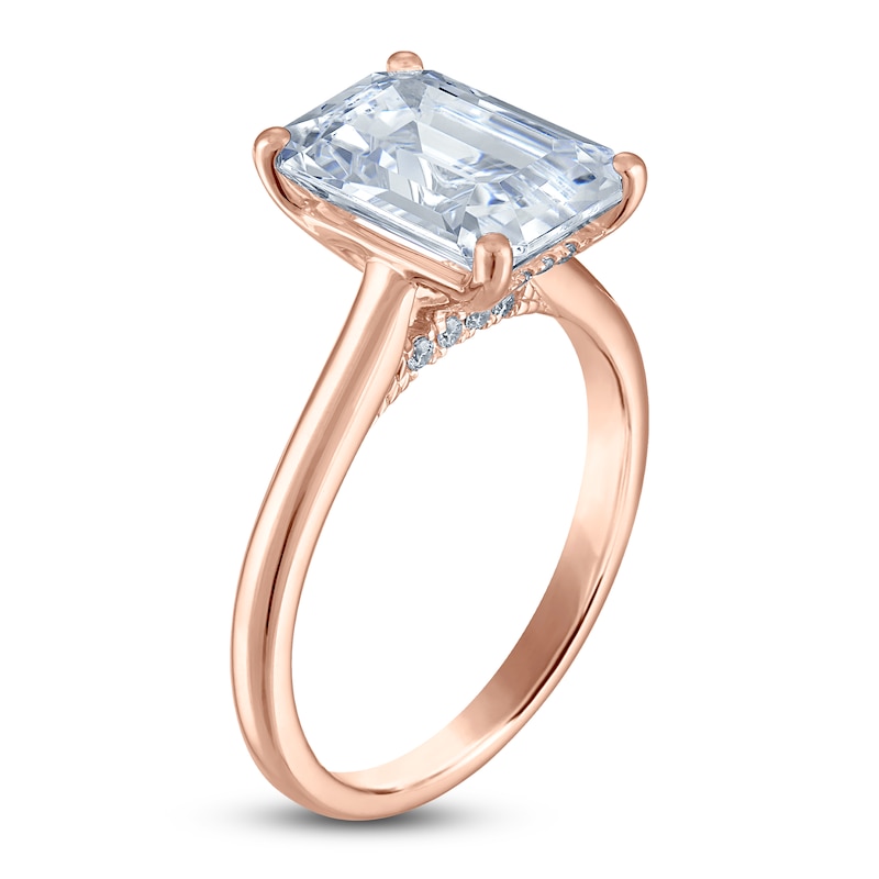 Main Image 2 of Emerald-Cut Lab-Grown Diamond Solitaire Plus Engagement Ring 3 ct tw 18K Rose Gold (VS2/F)