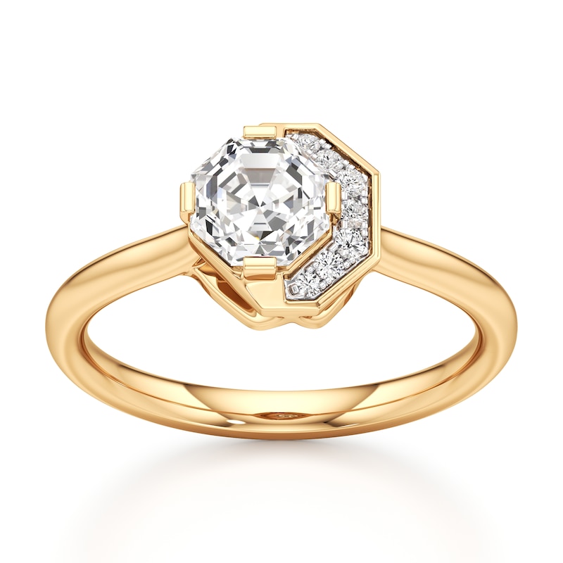 Main Image 1 of J'Lure Octagon Step-Cut Lab-Grown Diamond Half-Halo Engagement Ring 1 ct tw 18K Yellow Gold