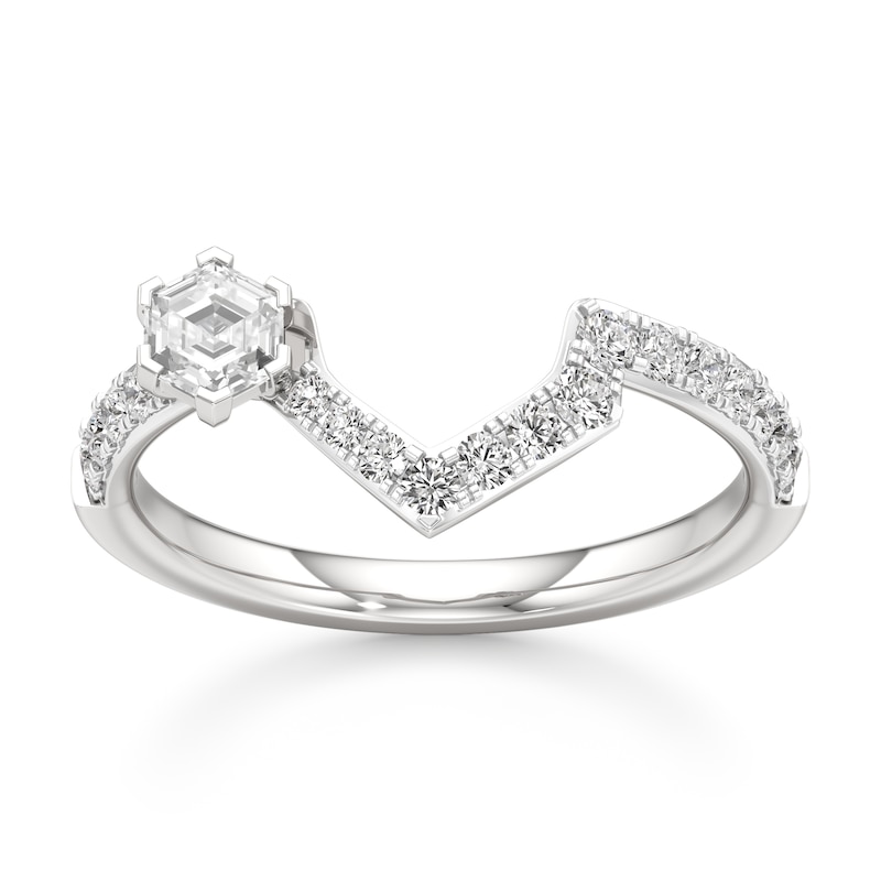 Main Image 1 of J'Lure Hexagon Step-Cut Lab-Grown Diamond Contour Wedding Band 1/2 ct tw 18K White Gold