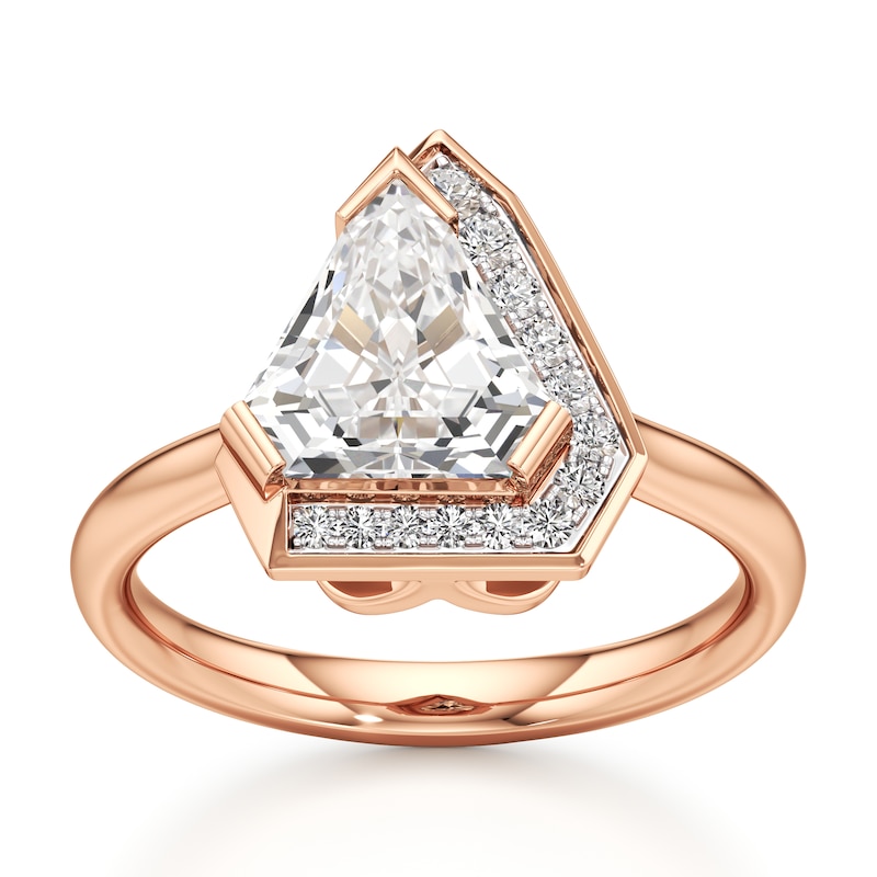 Main Image 1 of J'Lure Shield Step-Cut Lab-Created Diamond Half-Halo Engagement Ring 2 ct tw 18K Rose Gold