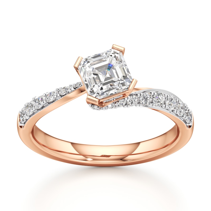 Main Image 1 of J'Lure Square-Emerald Step-Cut Lab-Grown Diamond Bypass Engagement Ring 1-1/3 ct tw 18K Rose Gold