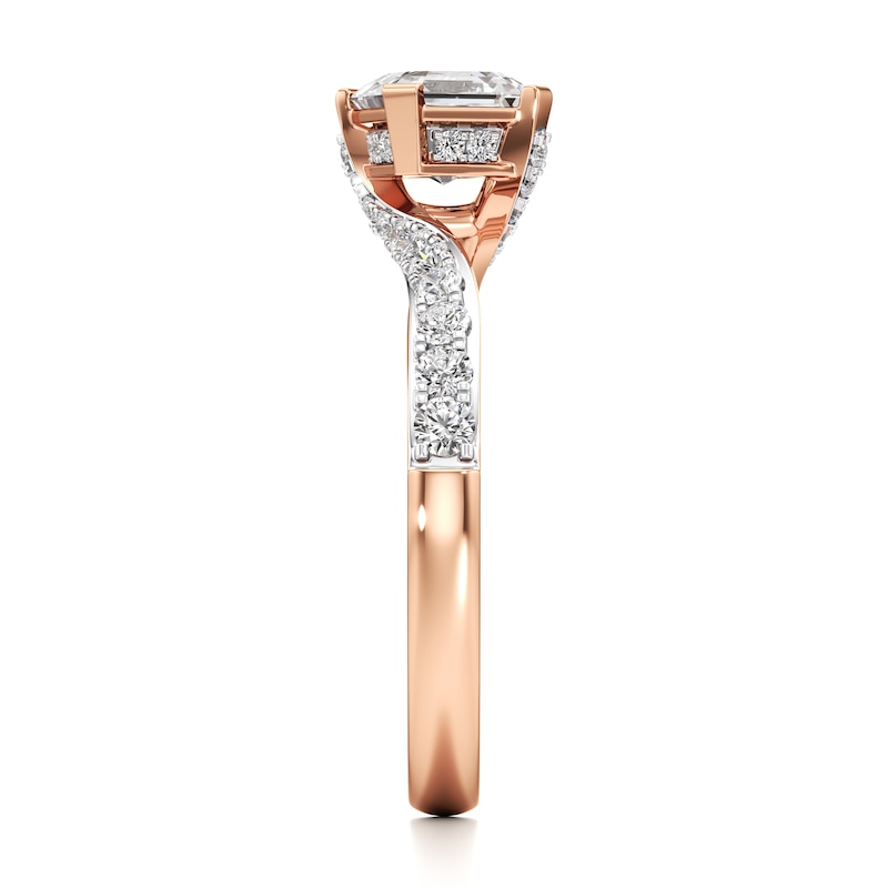Main Image 3 of J'Lure Square-Emerald Step-Cut Lab-Grown Diamond Bypass Engagement Ring 1-1/3 ct tw 18K Rose Gold