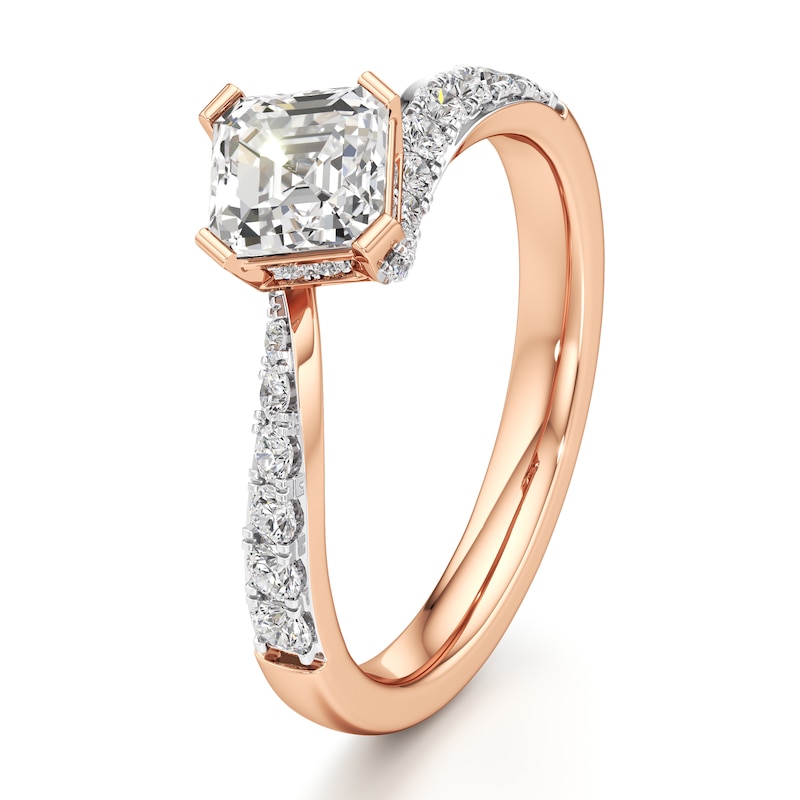 Main Image 4 of J'Lure Square-Emerald Step-Cut Lab-Grown Diamond Bypass Engagement Ring 1-1/3 ct tw 18K Rose Gold