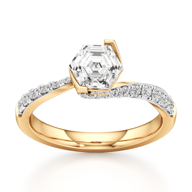 Main Image 1 of J'Lure Hexagon Step-Cut Lab-Grown Diamond Bypass Engagement Ring 1-3/8 ct tw 18K Yellow Gold