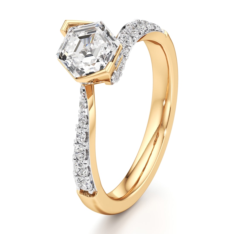 Main Image 4 of J'Lure Hexagon Step-Cut Lab-Grown Diamond Bypass Engagement Ring 1-3/8 ct tw 18K Yellow Gold