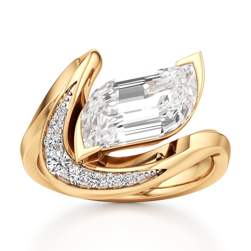Main Image 1 of J'Lure Leaf Step-Cut Lab-Grown Diamond Engagement Ring 3 ct tw 18K Yellow Gold
