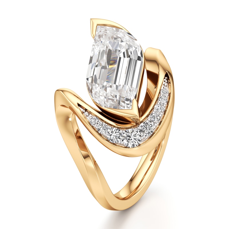 Main Image 4 of J'Lure Leaf Step-Cut Lab-Grown Diamond Engagement Ring 3 ct tw 18K Yellow Gold