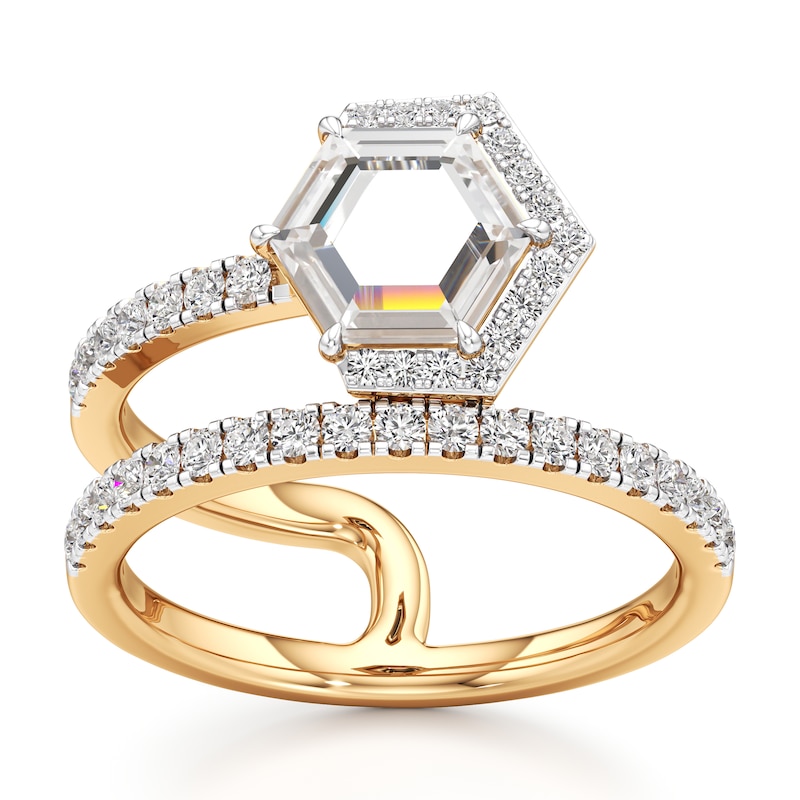 Main Image 1 of J'Lure Hexagon Portrait-Cut Lab-Grown Diamond Spiral Engagement Ring 1-3/8 ct tw 18K Yellow Gold