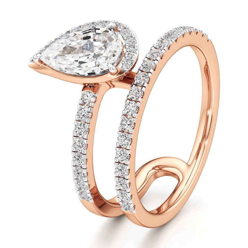 Main Image 4 of J'Lure Pear Step-Cut Lab-Grown Diamond Spiral Engagement Ring 1-3/8 ct tw 18K Rose Gold