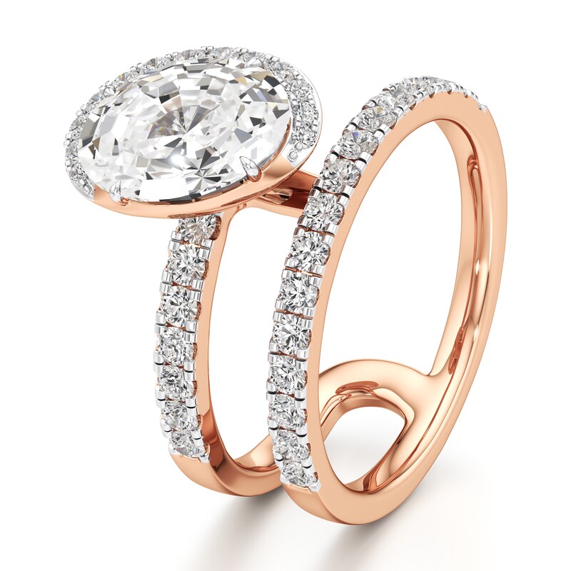 Main Image 4 of J'Lure Oval Step-Cut Lab-Grown Diamond Spiral Engagement Ring 2-5/8 ct tw 18K Rose Gold