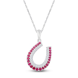 Lab-Created Ruby & White Lab-Created Sapphire Horseshoe Necklace Sterling Silver 18"