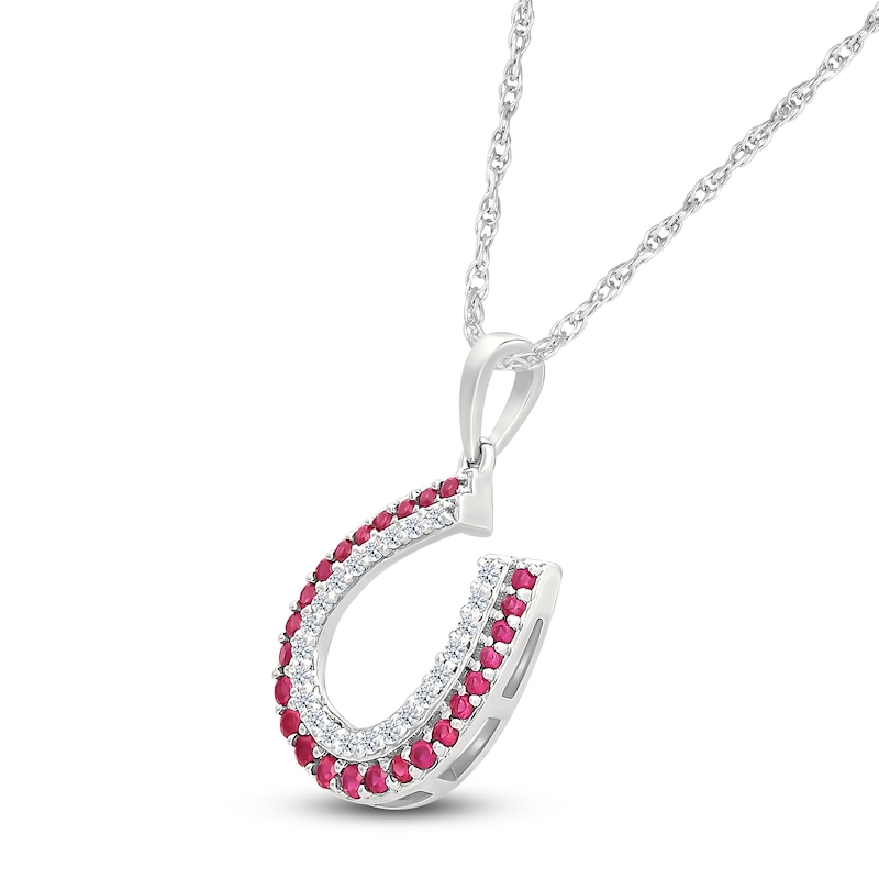 Main Image 2 of Lab-Created Ruby & White Lab-Created Sapphire Horseshoe Necklace Sterling Silver 18"
