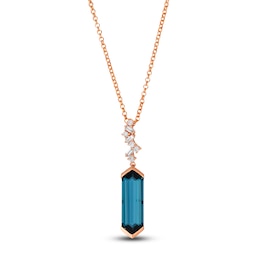 Le Vian Silhouette Hexagon-Cut Natural Blue Topaz Necklace 1/8 ct tw Diamonds 14K Strawberry Gold 19"