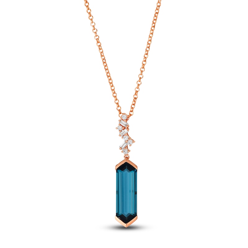 Main Image 1 of Le Vian Silhouette Hexagon-Cut Natural Blue Topaz Necklace 1/8 ct tw Diamonds 14K Strawberry Gold 19"
