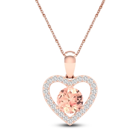Natural Morganite Necklace 1/15 ct tw Diamonds 10K Rose Gold