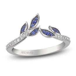 ArtCarved Diamond & Natural Blue Sapphire Leaf Ring 1/8 ct tw 14K White Gold