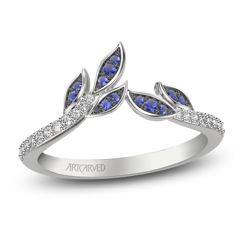 Main Image 1 of ArtCarved Diamond & Natural Blue Sapphire Leaf Ring 1/8 ct tw 14K White Gold