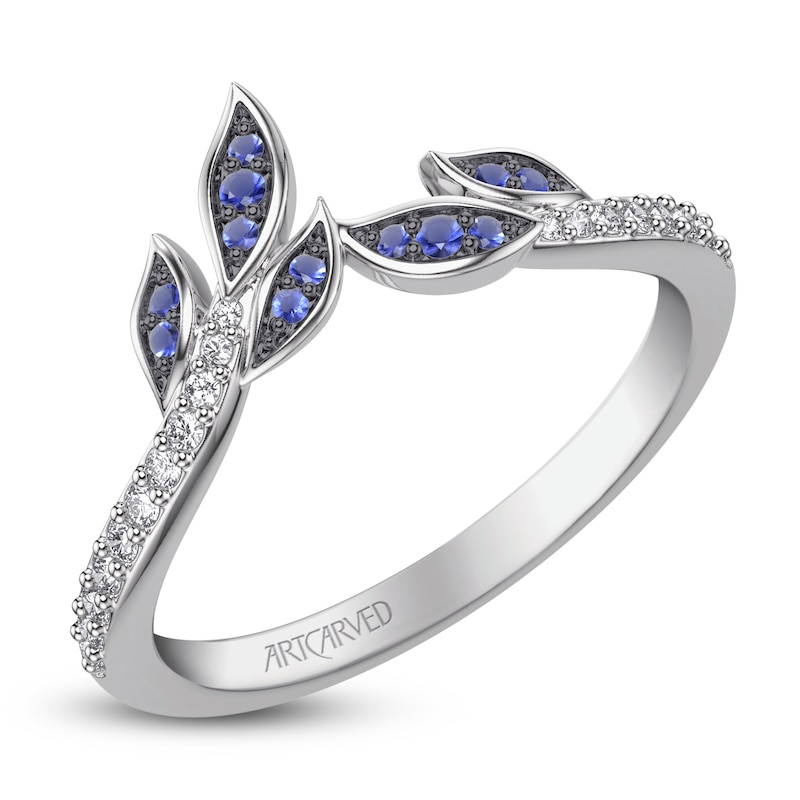 Main Image 2 of ArtCarved Diamond & Natural Blue Sapphire Leaf Ring 1/8 ct tw 14K White Gold