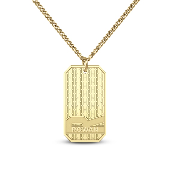 Men's Name & Initial Dog Tag Necklace 24K Yellow Gold-Plated Sterling Silver 22"