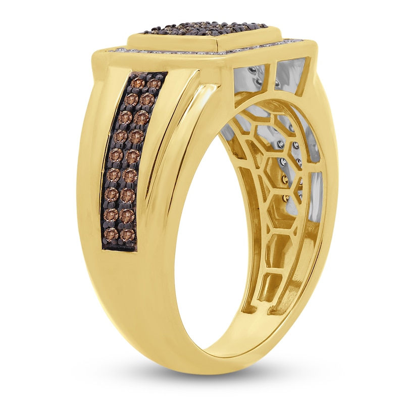 Main Image 2 of Men's Brown & White Multi-Diamond Ring 3/4 ct tw 10K Yellow Gold