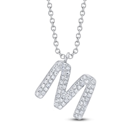 Shy Creation Diamond Letter M Pavé Necklace 1/8 ct tw 14K White Gold 18" SC55028331-M