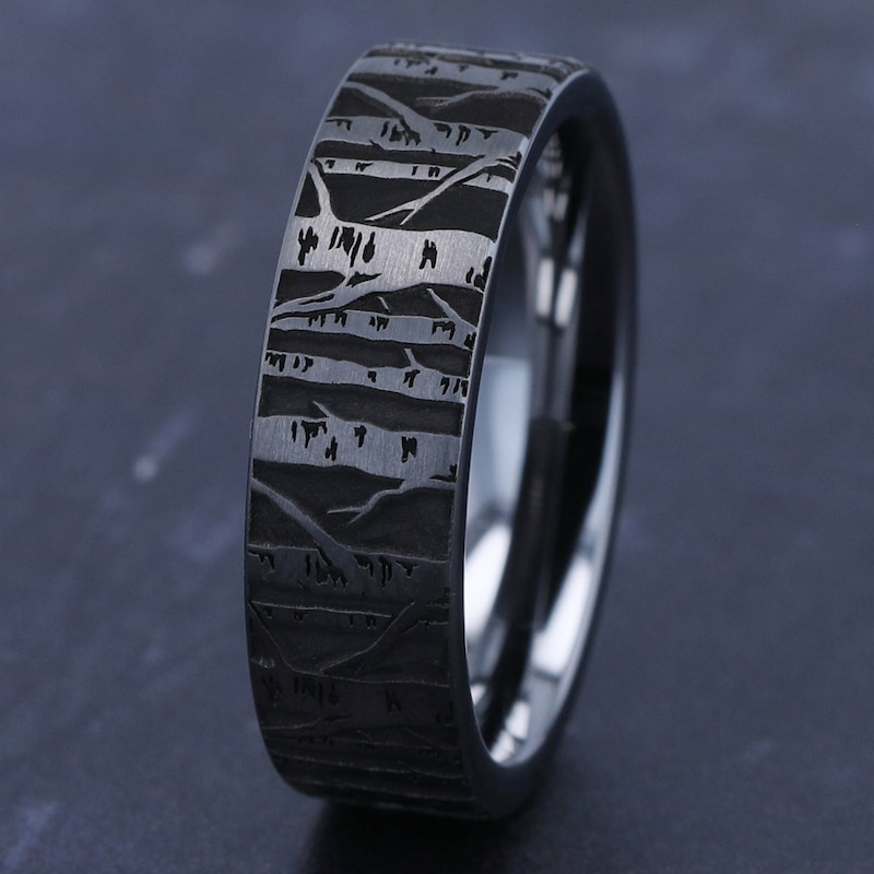 Main Image 4 of Men's Birch Tree Comfort-Fit Wedding Band Tungsten Carbide 7mm