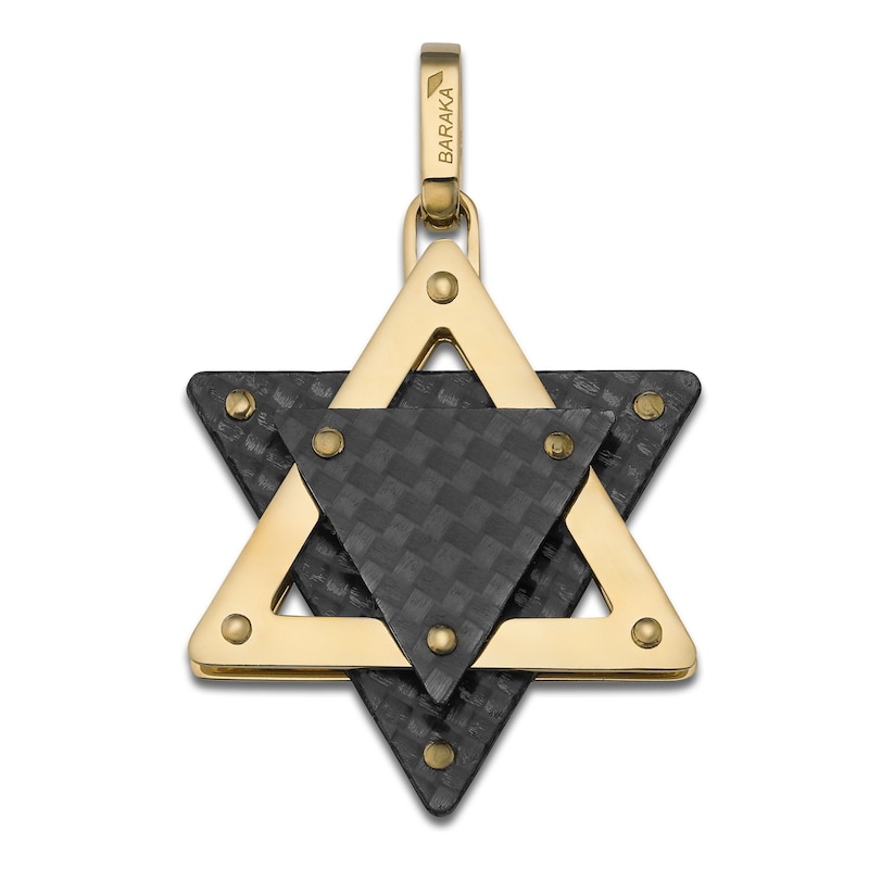 Main Image 1 of Baraka Men's Carbon Fiber Star of David Charm 18K Yellow Gold