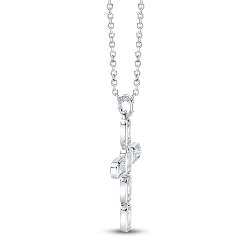 Main Image 2 of Shy Creation Baguette & Round-Cut Multi-Diamond Cross Necklace 1/4 ct tw 14K White Gold 18" SC55027790