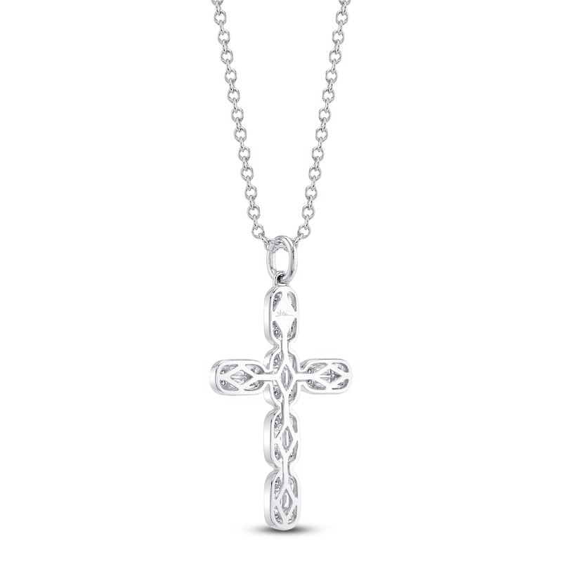 Main Image 3 of Shy Creation Baguette & Round-Cut Multi-Diamond Cross Necklace 1/4 ct tw 14K White Gold 18" SC55027790