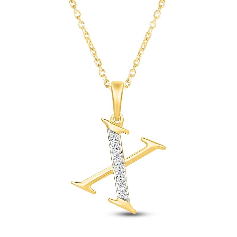 Main Image 1 of Diamond Initial X Necklace 1/20 ct tw 10K Yellow Gold 18"