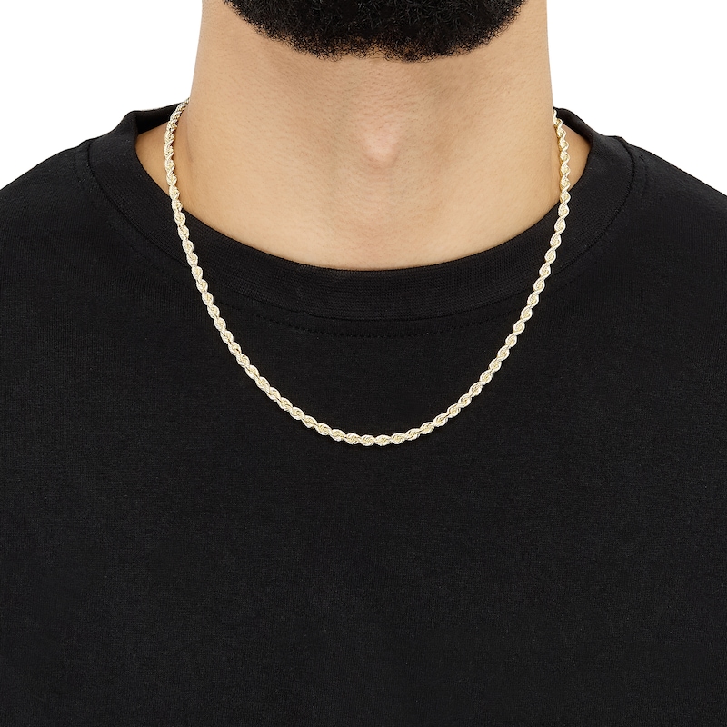 Main Image 4 of Silk Rope Chain Necklace 3.7mm Solid 14K Yellow Gold 22"