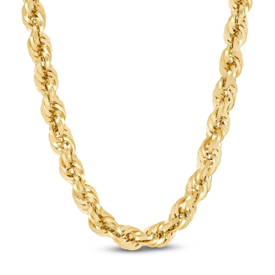 Glitter Rope Chain Necklace 8mm Solid 10K Yellow Gold 24"