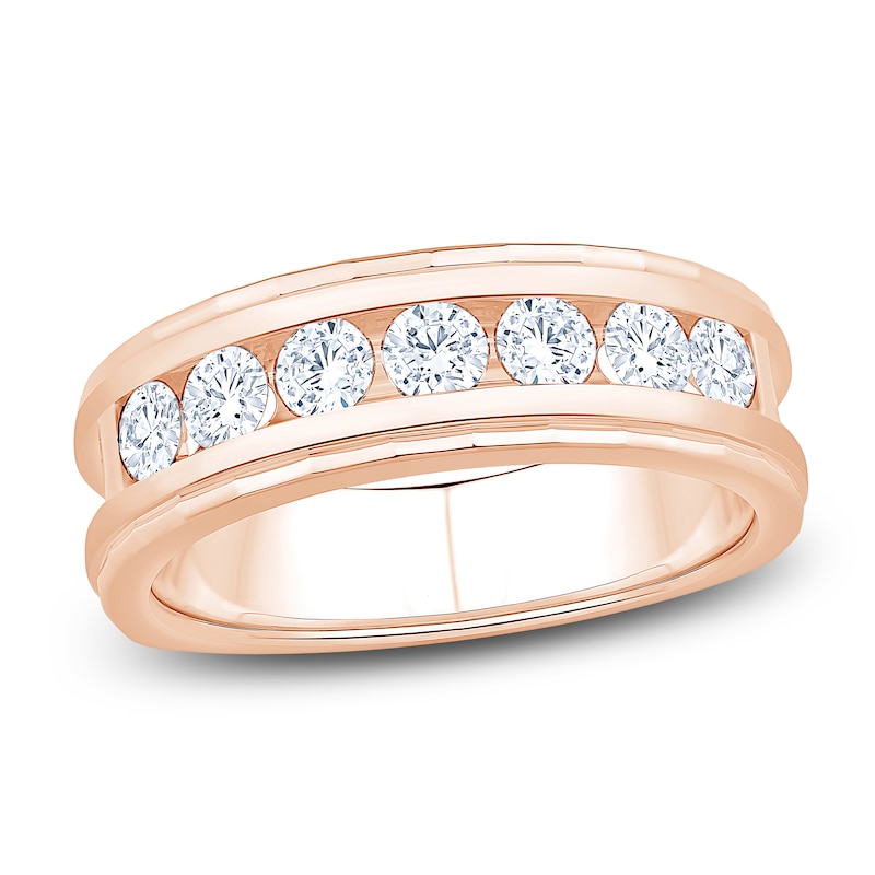 Main Image 1 of Men's Certified Diamond Channel Wedding Band 1 ct tw 14K Rose Gold