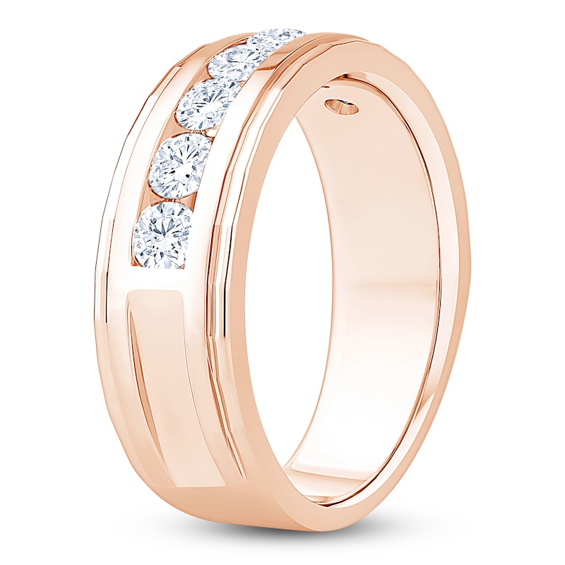 Main Image 2 of Men's Certified Diamond Channel Wedding Band 1 ct tw 14K Rose Gold