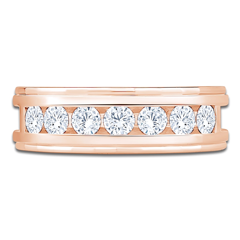 Main Image 3 of Men's Certified Diamond Channel Wedding Band 1 ct tw 14K Rose Gold