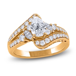Pear-Shaped Diamond Bypass Engagement Ring 1 ct tw 14K Yellow Gold