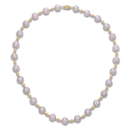 Pink Cultured Pearl & Bead Necklace 14K Yellow Gold 8.5-9.5mm 18"