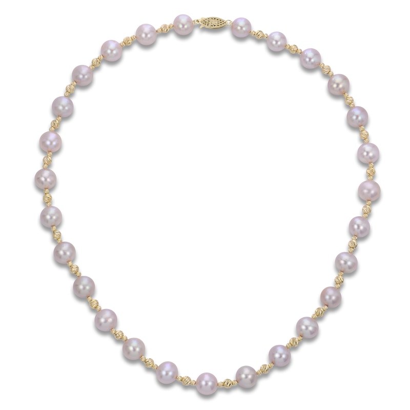 Main Image 1 of Pink Cultured Pearl & Bead Necklace 14K Yellow Gold 8.5-9.5mm 18"