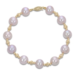 Pink Cultured Pearl & Bead Bracelet 14K Yellow Gold 8.5-9mm 7.25"