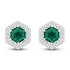 Thumbnail Image 1 of Hexagon-Cut Lab-Created Emerald & White Lab-Created Sapphire Halo Stud Earrings Sterling Silver