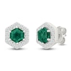 Thumbnail Image 2 of Hexagon-Cut Lab-Created Emerald & White Lab-Created Sapphire Halo Stud Earrings Sterling Silver