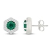 Thumbnail Image 3 of Hexagon-Cut Lab-Created Emerald & White Lab-Created Sapphire Halo Stud Earrings Sterling Silver