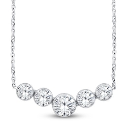 Lab-Grown Diamond Bezel-Set Graduated Curved Bar Necklace 1 ct tw 14K White Gold 18"