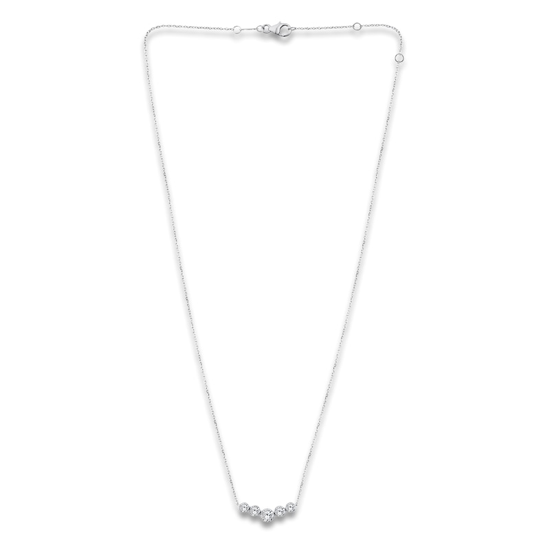 Main Image 2 of Lab-Grown Diamond Bezel-Set Graduated Curved Bar Necklace 1 ct tw 14K White Gold 18"